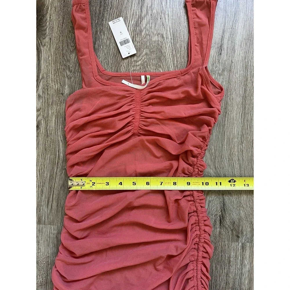 Anthropologie Sheer Mesh Cover Up Dress Womens Rose Knit Ruched Tie Size Small